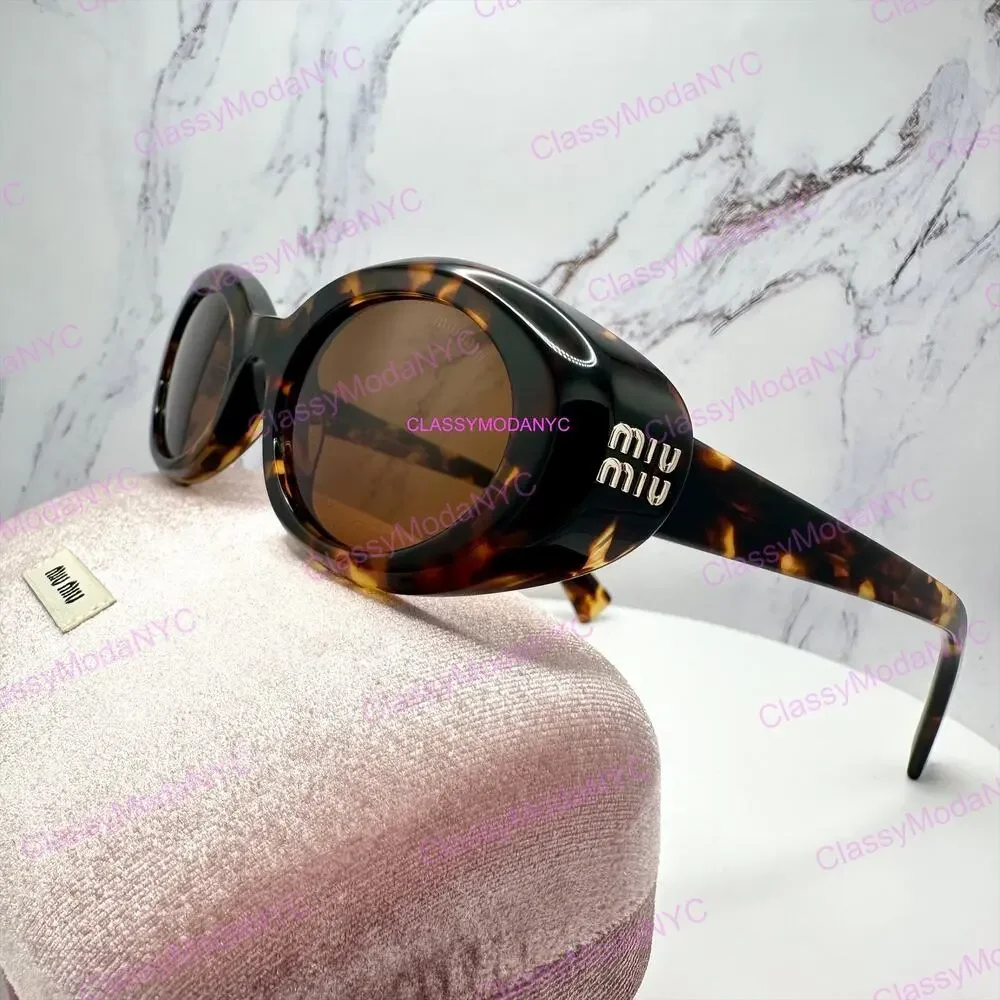 New MIU MIU Sunglasses Brown Tortoise Oval Womens Reverie